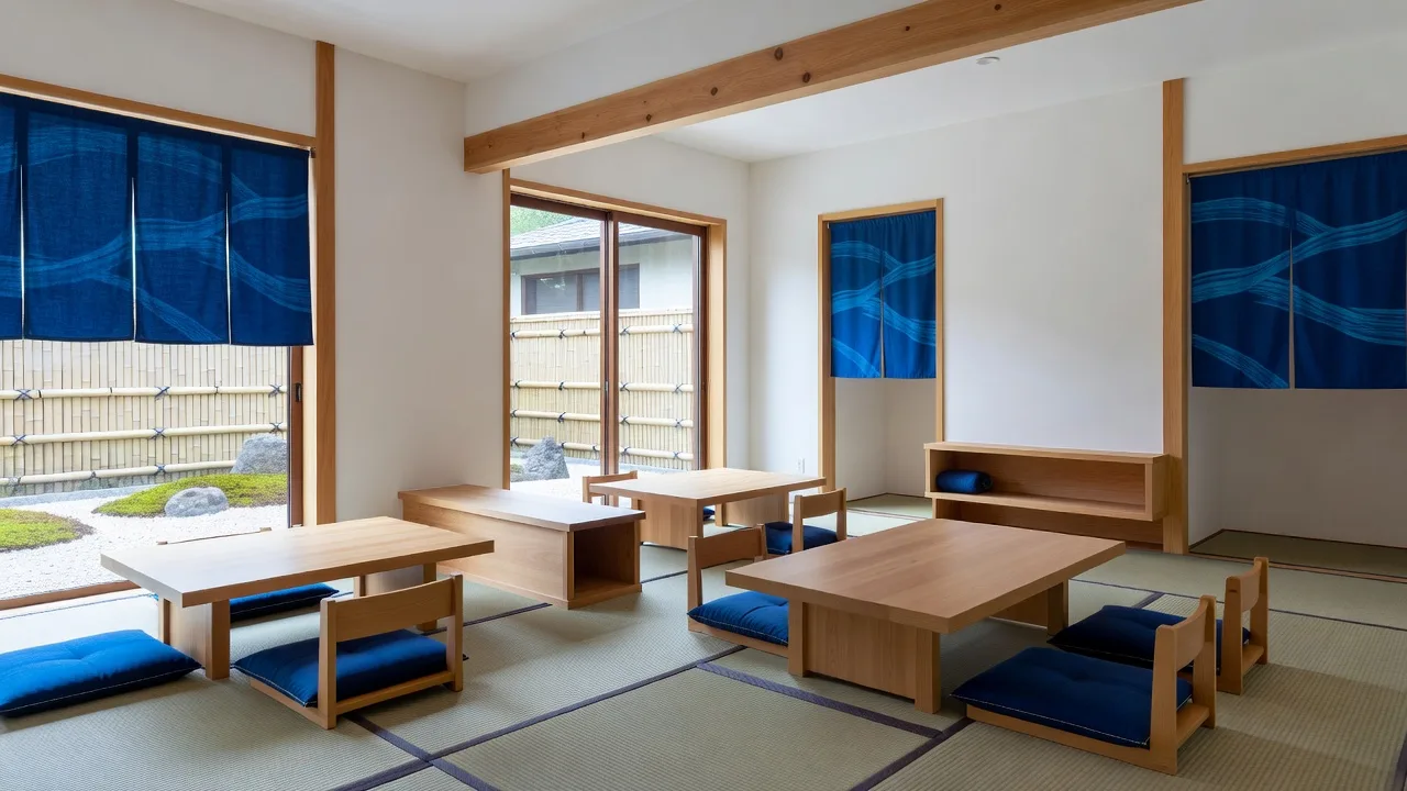 店内の木の質感と静かな空間